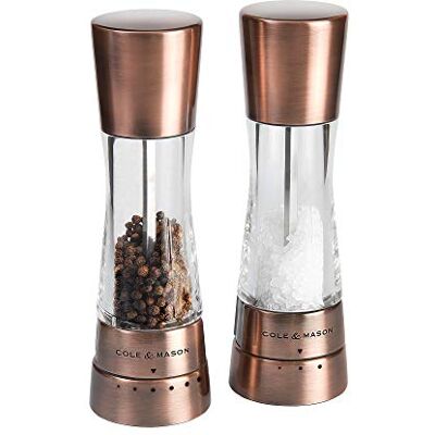 Cole & Mason Derwent Copper Salt and Pepper Mill Set Adjustable Grind 19cm Cole & Mason Derwent Copper Salt and Pepper Mill Set Adjustable Grind 19cm