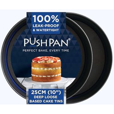 PushPan Set of 2 x 10 Inch Deep Cake Tins Patented Silicone Seal Leak-Proof & Watertight Round Baking Tin Non-Stick Low Carbon Steel 25cm Cake Tin Dishwasher, Oven & Freezer Safe PushPan Set of 2 x 10 Inch Deep Cake Tins Patented Silicone Seal Leak-Proof & Watertight Round Baking Tin Non-Stick Low Carbon Steel 25cm Cake Tin Dishwasher, Oven & Freezer Safe