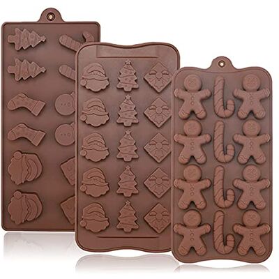 BREEZO Christmas Silicone Chocolate Molds, 3PCS Candy Jelly Baking Molds Gummy Bread Mold Trays with Christmas Themed Shapes for Chocolate Cake DIY BREEZO Christmas Silicone Chocolate Molds, 3PCS Candy Jelly Baking Molds Gummy Bread Mold Trays with Christmas Themed Shapes for Chocolate Cake DIY