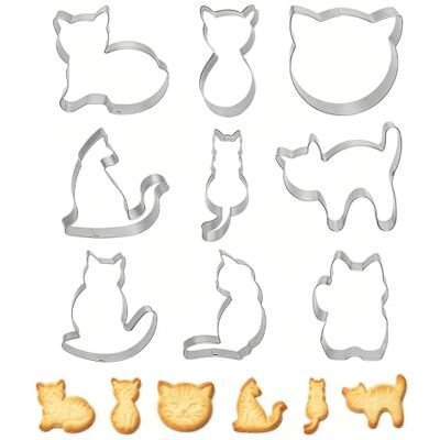 JiuRuLia 9 PCS Cat Cookie Cutters Stainless Steels Animal Biscuit Cutters Set Cute Cat Shaped Cookie Molds Sandwich Cutters for DIY Baking Cake Fondant Sugarcraft Pastry Bakeware Decoration JiuRuLia 9 PCS Cat Cookie Cutters Stainless Steels Animal Biscuit Cutters Set Cute Cat Shaped Cookie Molds Sandwich Cutters for DIY Baking Cake Fondant Sugarcraft Pastry Bakeware Decoration