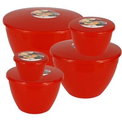 Just Pudding Basins Plastic Steaming Bowls with Lids, Set of 5 Red Nesting Basins for Christmas Puddings, Reusable Microwave Safe Baking Moulds Just Pudding Basins Plastic Steaming Bowls with Lids, Set of 5 Red Nesting Basins for Christmas Puddings, Reusable Microwave Safe Baking Moulds