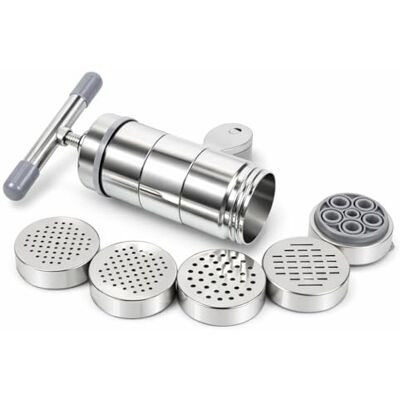 Garosa Stainless Steel Manual Pasta Maker, 18.5 x 14cm Noodle Making Machine with 5 Mold Heads, Fresh Fettuccine Spaghetti Lasagne Dough Roller Press for Home Kitchen Garosa Stainless Steel Manual Pasta Maker, 18.5 x 14cm Noodle Making Machine with 5 Mold Heads, Fresh Fettuccine Spaghetti Lasagne Dough Roller Press for Home Kitchen