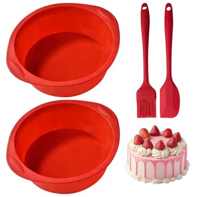 Duzapku 2PCS 6 Inch Silicone Cake Mould, Silicone Cake Tins with Scraper Brush Round Trays Non-Stick Quick Release Baking Moulds for Cheesecake Bread Desserts Baking Pan(Red) Duzapku 2PCS 6 Inch Silicone Cake Mould, Silicone Cake Tins with Scraper Brush Round Trays Non-Stick Quick Release Baking Moulds for Cheesecake Bread Desserts Baking Pan(Red)