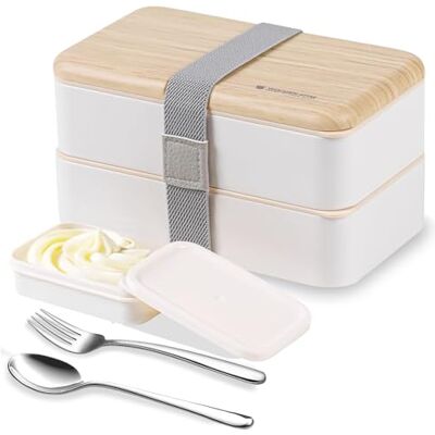 Binoster Original Bento Box Lunch Boxes Container Bundle Divider Japanese style with stainless steel Utensils spoon and fork (White) Binoster Original Bento Box Lunch Boxes Container Bundle Divider Japanese style with stainless steel Utensils spoon and fork (White)