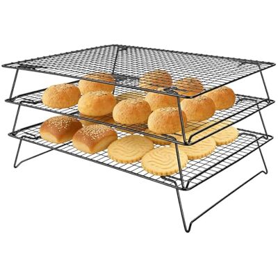 Eidoct 3 Tier Non-Stick Cooling Rack, 42.8x28cm Stackable Cake Cooling Rack Space Saving Collapsible Oven Racks, Baking Tools & Accessories, Durable Metal Wire Black Tray for Bread, Cookies, Muffins Eidoct 3 Tier Non-Stick Cooling Rack, 42.8x28cm Stackable Cake Cooling Rack Space Saving Collapsible Oven Racks, Baking Tools & Accessories, Durable Metal Wire Black Tray for Bread, Cookies, Muffins