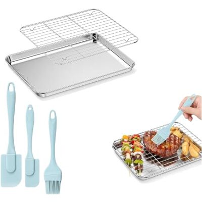 Yattuyix Baking Tray with Rack Set, 31.5×24.5×2.5cm Oven Sheet Set with Oil Brush 304 Stainless Steel Baking Trays Smooth Utensils Stackable for Oven Baking Barbecue and Daily Kitchen Food Preparation Yattuyix Baking Tray with Rack Set, 31.5×24.5×2.5cm Oven Sheet Set with Oil Brush 304 Stainless Steel Baking Trays Smooth Utensils Stackable for Oven Baking Barbecue and Daily Kitchen Food Preparation