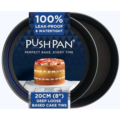 PushPan Set of 2 x 8 Inch Deep Cake Tins Patented Silicone Seal Leak-Proof & Watertight Round Baking Tin Non-Stick Low Carbon Steel 20cm Cake Tin Dishwasher, Oven & Freezer Safe PushPan Set of 2 x 8 Inch Deep Cake Tins Patented Silicone Seal Leak-Proof & Watertight Round Baking Tin Non-Stick Low Carbon Steel 20cm Cake Tin Dishwasher, Oven & Freezer Safe