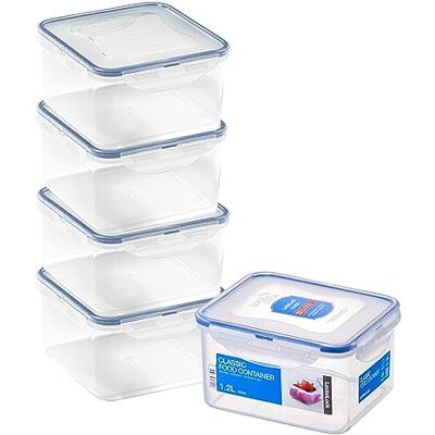Locknlock - Square Plastic Containers 1.2L - Set of 5 Locknlock - Square Plastic Containers 1.2L - Set of 5
