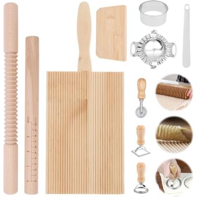 YJQXMYU 10Pcs Wooden Pasta Making Kit Include Wooden Threaded Rolling Pin, Rolling Pin with Scales, Gnocchi Board Dough Scraper Dumpling Maker Filling Spoon for Pasta Dumplings Lasagna Pierogi YJQXMYU 10Pcs Wooden Pasta Making Kit Include Wooden Threaded Rolling Pin, Rolling Pin with Scales, Gnocchi Board Dough Scraper Dumpling Maker Filling Spoon for Pasta Dumplings Lasagna Pierogi