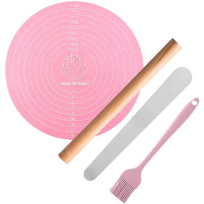 Duzapku Wooden Rolling Pin Silicone Baking Mat Set, 30cm Pastry Brushes 30cm Dough Scraper Stainless Steel Stuffing Spoon Dough Roller and Pastry Mat for Pizza, Pie, Cookie, Pasta and Bread Duzapku Wooden Rolling Pin Silicone Baking Mat Set, 30cm Pastry Brushes 30cm Dough Scraper Stainless Steel Stuffing Spoon Dough Roller and Pastry Mat for Pizza, Pie, Cookie, Pasta and Bread