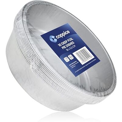 Coppice Strong Deep Aluminium Foil Pie Dish for Baking, Serving & Food Storage 18cm x 5.5cm Freezer, Microwave, Air Fryer & Oven Safe (10) Coppice Strong Deep Aluminium Foil Pie Dish for Baking, Serving & Food Storage 18cm x 5.5cm Freezer, Microwave, Air Fryer & Oven Safe (10)