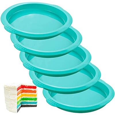 webake 6 Inch Rainbow Cake Tins Set 5 Pcs Silicone Layer Cake Moulds Round Baking Pan Pizza Molds for Birthday Party Anniversary Blue webake 6 Inch Rainbow Cake Tins Set 5 Pcs Silicone Layer Cake Moulds Round Baking Pan Pizza Molds for Birthday Party Anniversary Blue