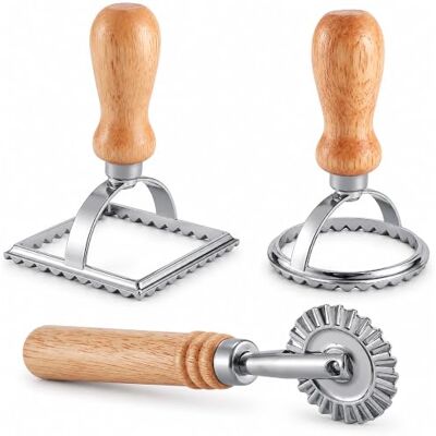 HSP-HSWITI Ravioli Maker Stamp Cutter with Roller Wheel Set, Pasta Maker Mold with Wooden Handle and Fluted Edge, Ravioli Cutter and Press Stamp – for Pasta, Dumplings Lasagna, Pierogi (3 Set with Cutter) HSP-HSWITI Ravioli Maker Stamp Cutter with Roller Wheel Set, Pasta Maker Mold with Wooden Handle and Fluted Edge, Ravioli Cutter and Press Stamp – for Pasta, Dumplings Lasagna, Pierogi (3 Set with Cutter)