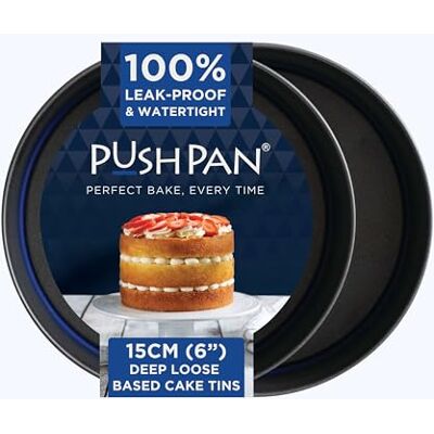 PushPan Set of 2 x 6 Inch Deep Cake Tins Patented Silicone Seal Leak-Proof & Watertight Round Baking Tin Non-Stick Low Carbon Steel 15cm Cake Tin Dishwasher, Oven & Freezer Safe PushPan Set of 2 x 6 Inch Deep Cake Tins Patented Silicone Seal Leak-Proof & Watertight Round Baking Tin Non-Stick Low Carbon Steel 15cm Cake Tin Dishwasher, Oven & Freezer Safe