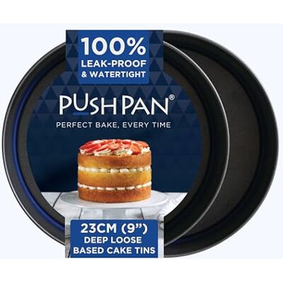 PushPan Set of 2 x 9 Inch Deep Cake Tins Patented Silicone Seal Leak-Proof & Watertight Round Baking Tin Non-Stick Low Carbon Steel 23cm Cake Tin Dishwasher, Oven & Freezer Safe PushPan Set of 2 x 9 Inch Deep Cake Tins Patented Silicone Seal Leak-Proof & Watertight Round Baking Tin Non-Stick Low Carbon Steel 23cm Cake Tin Dishwasher, Oven & Freezer Safe