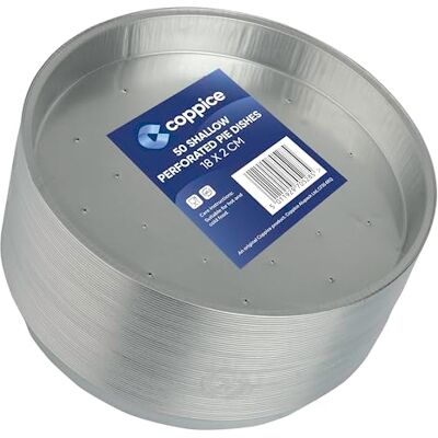 Coppice Shallow Perforated Aluminium Foil Pie Dish for Baking, Serving & Food Storage 18cm x 2cm Freezer, Microwave, Air Fryer & Oven Safe (50) Coppice Shallow Perforated Aluminium Foil Pie Dish for Baking, Serving & Food Storage 18cm x 2cm Freezer, Microwave, Air Fryer & Oven Safe (50)