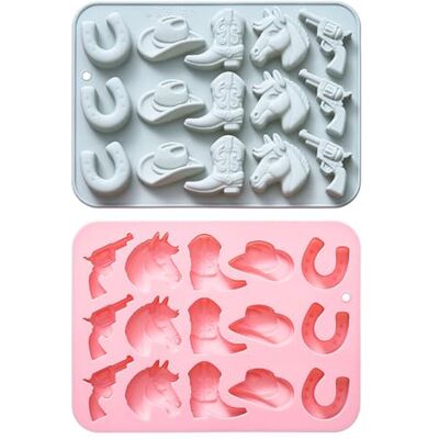 BDKMMS Silicone Chocolate Mould, 2Pcs 15-Cavity Western Cowboy Themed Mold Non-Stick Fondant Molds for Candy, Jelly, Cookie, Sugar, Craft BDKMMS Silicone Chocolate Mould, 2Pcs 15-Cavity Western Cowboy Themed Mold Non-Stick Fondant Molds for Candy, Jelly, Cookie, Sugar, Craft