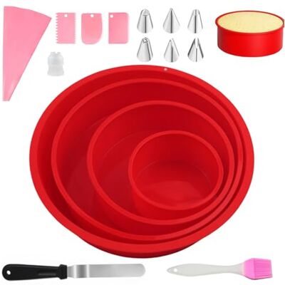 Wrbugukeji Silicone Cake Moulds, 4 Pcs Silicone Cake Tins for Baking(4 6 8 10 Inches) Round Nonstick Mould Quick Release Suitable Baking Tray with Icing Sets and Spatula Tools for Layer Cakes Cheesecake Sponge Wrbugukeji Silicone Cake Moulds, 4 Pcs Silicone Cake Tins for Baking(4 6 8 10 Inches) Round Nonstick Mould Quick Release Suitable Baking Tray with Icing Sets and Spatula Tools for Layer Cakes Cheesecake Sponge