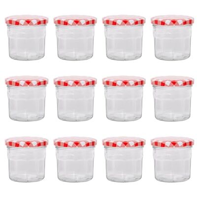 Argon Tableware - Jams 12x130ml - Red Grid - Glass Jars Argon Tableware - Jams 12x130ml - Red Grid - Glass Jars
