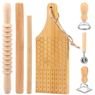 BOBASH 7Pcs Pasta Making Tools Set Pasta Maker Set Includes Spiral Rolling Pin Wooden Rolling Stick Gnocchi Board Ravioli Stamp Practical DIY Pastas Making Kit for Home Kitchen Cooking BOBASH 7Pcs Pasta Making Tools Set Pasta Maker Set Includes Spiral Rolling Pin Wooden Rolling Stick Gnocchi Board Ravioli Stamp Practical DIY Pastas Making Kit for Home Kitchen Cooking