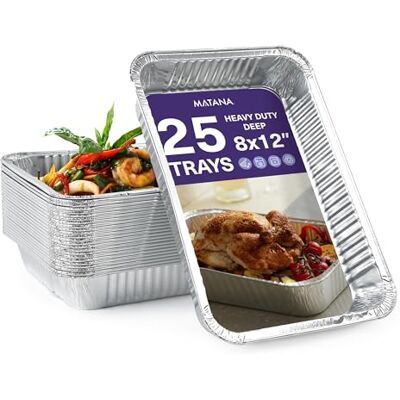 MATANA 25 Heavy-Duty Aluminium Foil Trays 31×21cm (2000ml) Roasting & Baking Pans, Baking Tins Cooking, Meal Prep, Catering & BBQ Disposable or Reusable Food Containers, Oven & Freezer Safe MATANA 25 Heavy-Duty Aluminium Foil Trays 31×21cm (2000ml) Roasting & Baking Pans, Baking Tins Cooking, Meal Prep, Catering & BBQ Disposable or Reusable Food Containers, Oven & Freezer Safe