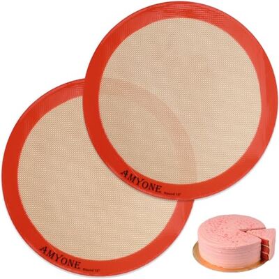 AMYONE Round Silicone Baking Mats for 10 Inch Cake Pan, Tortilla Press Liner/Dough Mat, Food Grade Non-Stick Reusable (9.65", 2PC) AMYONE Round Silicone Baking Mats for 10 Inch Cake Pan, Tortilla Press Liner/Dough Mat, Food Grade Non-Stick Reusable (9.65", 2PC)