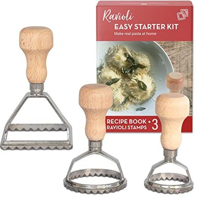 Country Trading Co. Easy Ravioli Maker Starter Kit 3 Pasta Mold Gift Set + Cookbook Pasta Press Guide for Ravioli & Tortellini + Recipes Country Trading Co. Easy Ravioli Maker Starter Kit 3 Pasta Mold Gift Set + Cookbook Pasta Press Guide for Ravioli & Tortellini + Recipes