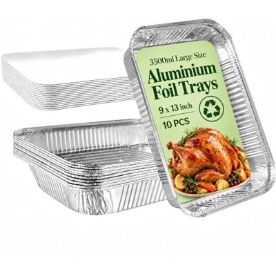 GilesEdward 10 Pack Large Aluminium Foil Trays with Lids 32x21x5cm Deep Roasting Pans Deep Baking Tins Reusable Rectangular Containers for Catering, Roasting, Grilling, BBQ, Meal Prep & Freezer, Oven Safe 3500ml GilesEdward 10 Pack Large Aluminium Foil Trays with Lids 32x21x5cm Deep Roasting Pans Deep Baking Tins Reusable Rectangular Containers for Catering, Roasting, Grilling, BBQ, Meal Prep & Freezer, Oven Safe 3500ml