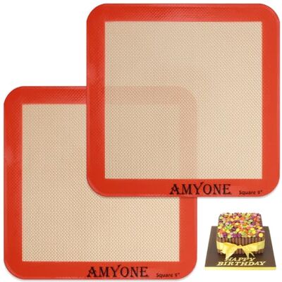 AMYONE Square Silicone Baking Mats for 9 Inch Cake, 8.5" Food Grade Non-stick Reusable Silicone Mat for Baking Bread/Pastry/Toast/Pie, Professional Cookie Sheets Liners for Brownie Pan 2 PCS Food Grade Silicone for 9" Cake/Brownie Pan, for Cake/Bread/Pi AMYONE Square Silicone Baking Mats for 9 Inch Cake, 8.5" Food Grade Non-stick Reusable Silicone Mat for Baking Bread/Pastry/Toast/Pie, Professional Cookie Sheets Liners for Brownie Pan 2 PCS Food Grade Silicone for 9" Cake/Brownie Pan, for Cake/Bread/Pi