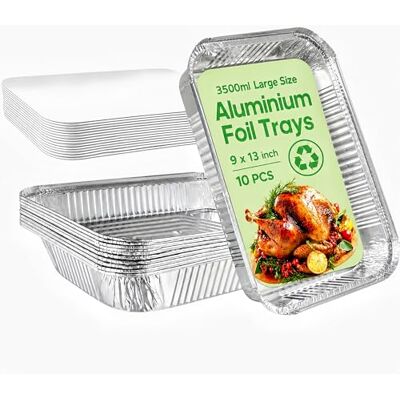 GilesEdward 10 Pack Large Aluminium Foil Trays with Paper Lids(32x21x5cm, 3500ml), Heavy Duty Roasting Pans & Deep Baking Tins, Rectangular Foil Containers for Oven Cooking, BBQ, Freezer, Meal Prep GilesEdward 10 Pack Large Aluminium Foil Trays with Paper Lids(32x21x5cm, 3500ml), Heavy Duty Roasting Pans & Deep Baking Tins, Rectangular Foil Containers for Oven Cooking, BBQ, Freezer, Meal Prep
