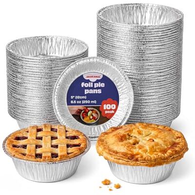 MATANA 100 Pack 5" Foil Pie Dishes 12 cm / 250 ml Round Baking Trays for Tarts, Quiches, Desserts & Cakes – Reusable & Disposable Aluminium Pie Tins MATANA 100 Pack 5" Foil Pie Dishes 12 cm / 250 ml Round Baking Trays for Tarts, Quiches, Desserts & Cakes – Reusable & Disposable Aluminium Pie Tins