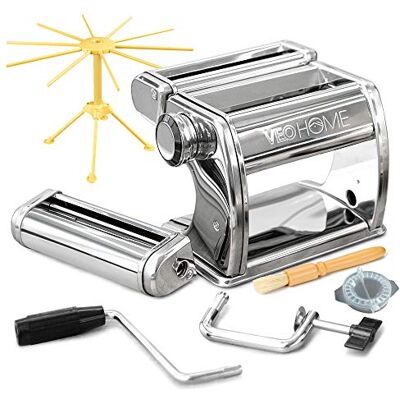 VeoHome Manual Pasta Maker with Dryer Multi-Pasta Stainless Steel Italian Flat Dough Machine with Adjustable Setting, Sharp Cutter, and Hand Crank Fresh Homemade Noodles, Spaghetti, Lasagne By VeoHome Manual Pasta Maker with Dryer Multi-Pasta Stainless Steel Italian Flat Dough Machine with Adjustable Setting, Sharp Cutter, and Hand Crank Fresh Homemade Noodles, Spaghetti, Lasagne By