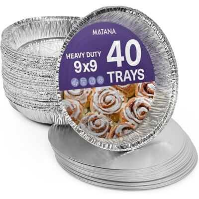 MATANA 40 Round Foil Trays with Lids (23cm/9", 1000ml) – Aluminium Foil Pie Dishes, Flan & Pastry Cases, Tarts, Quiches, Desserts, Cakes Oven & Freezer Safe Reusable & Disposable Baking Trays MATANA 40 Round Foil Trays with Lids (23cm/9", 1000ml) – Aluminium Foil Pie Dishes, Flan & Pastry Cases, Tarts, Quiches, Desserts, Cakes Oven & Freezer Safe Reusable & Disposable Baking Trays