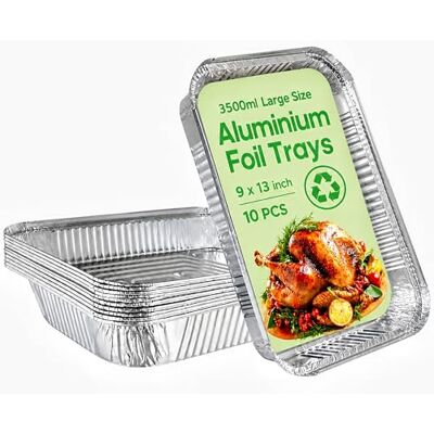 GilesEdward 10 Pack Large Aluminium Foil Trays (32x21x5 cm) Heavy Duty Reusable Roasting Pans & Deep Baking Tins Rectangular Foil Containers for Oven Cooking, BBQ, Freezer Meal Prep & Catering (3500ml) GilesEdward 10 Pack Large Aluminium Foil Trays (32x21x5 cm) Heavy Duty Reusable Roasting Pans & Deep Baking Tins Rectangular Foil Containers for Oven Cooking, BBQ, Freezer Meal Prep & Catering (3500ml)