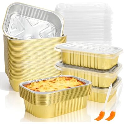 Nituaeu 50 Pcs Small Aluminum Pans Foil Trays with Lids, 500ml Foil Baking Tins Leftover Containers, Mini Loaf Pans for Baking Nituaeu 50 Pcs Small Aluminum Pans Foil Trays with Lids, 500ml Foil Baking Tins Leftover Containers, Mini Loaf Pans for Baking