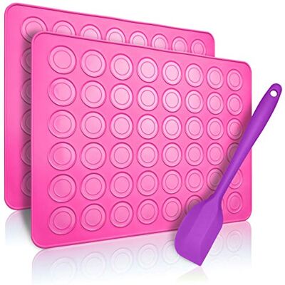 Belmalia 2X Macaron Silicone Baking Mat for Perfect Macarons Non-Stick Silicone Mould with Pastry Dough Scraper Pink Belmalia 2X Macaron Silicone Baking Mat for Perfect Macarons Non-Stick Silicone Mould with Pastry Dough Scraper Pink