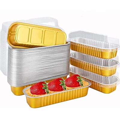 OUKEYI 50 Pack Disposable Baking Tins Foil Pans with Lids, 6.8 oz 6.5"x2.5"x1.2" Aluminum Baking Pans with Lids Mini Cake Pans,Rectangle Muffin Tins Mini Brownie Loaf Baking Pans Containers (Gold) OUKEYI 50 Pack Disposable Baking Tins Foil Pans with Lids, 6.8 oz 6.5"x2.5"x1.2" Aluminum Baking Pans with Lids Mini Cake Pans,Rectangle Muffin Tins Mini Brownie Loaf Baking Pans Containers (Gold)