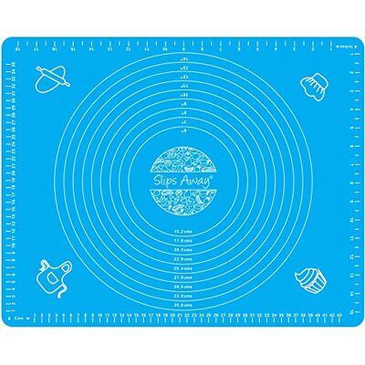 Slips Away All your Non Slip Solutions Anti-Slip Non Stick Silicone Pastry Baking Mat Perfect for Dough Rolling Free Dough Scraper Cutter + Wrapping Tie Included by UK Brand SlipsAway® (Blue) Slips Away All your Non Slip Solutions Anti-Slip Non Stick Silicone Pastry Baking Mat Perfect for Dough Rolling Free Dough Scraper Cutter + Wrapping Tie Included by UK Brand SlipsAway® (Blue)