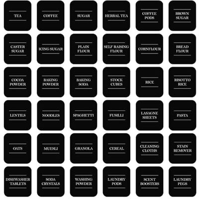 Argon Tableware 36x Storage Jar Labels Black Pre-Printed Sticky Adhesive Kitchen Pantry Glass Food Spice Jam Bottle Container Stickers Argon Tableware 36x Storage Jar Labels Black Pre-Printed Sticky Adhesive Kitchen Pantry Glass Food Spice Jam Bottle Container Stickers