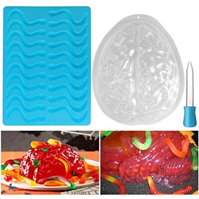 BESTonZON Candy Mold Set for Halloween Brain Jelly and Worm Mold for Scary Party Decorations Food-Safe Silicone and Pp 22Cm X 18.3Cm BESTonZON Candy Mold Set for Halloween Brain Jelly and Worm Mold for Scary Party Decorations Food-Safe Silicone and Pp 22Cm X 18.3Cm