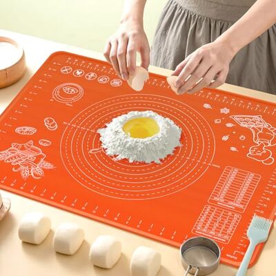 OKeanu Silicone Pastry Mat Extra Large with Measurements and High Edge, 80x60cm Non-Slip Food Grade Silicone Baking Mat for Dough Rolling, Kitchen Worktop Protector, Table Mat, Pastry Board, Orange OKeanu Silicone Pastry Mat Extra Large with Measurements and High Edge, 80x60cm Non-Slip Food Grade Silicone Baking Mat for Dough Rolling, Kitchen Worktop Protector, Table Mat, Pastry Board, Orange