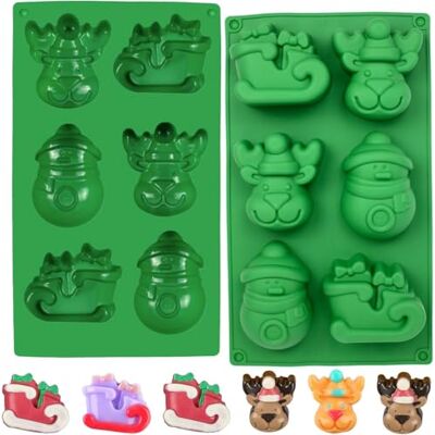 Burrsj Christmas Silicone Moulds 2-Pack Large 6 Cavity Festive Designs (Elk, Sleigh, Snowman, Stocking) for Chocolate, Cake & Soap Craft Food-Grade, Dishwasher Safe 30x17cm Tray Size Burrsj Christmas Silicone Moulds 2-Pack Large 6 Cavity Festive Designs (Elk, Sleigh, Snowman, Stocking) for Chocolate, Cake & Soap Craft Food-Grade, Dishwasher Safe 30x17cm Tray Size