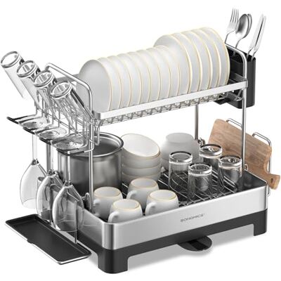 SONGMICS - 2-Tier Dish Drainer - Black - Dish Rack SONGMICS - 2-Tier Dish Drainer - Black - Dish Rack