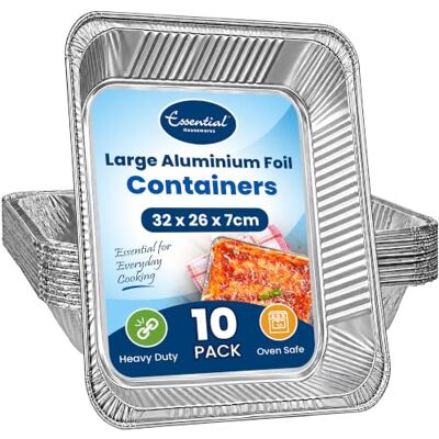 Euro Classic Essential Housewares 10 Extra Deep Aluminium Foil Trays 32 x 26cm (10 x 12 Inch) Heavy Duty Disposable Foil Baking Trays Takeaway Containers. Metal Food Trays for Catering & More. Euro Classic Essential Housewares 10 Extra Deep Aluminium Foil Trays 32 x 26cm (10 x 12 Inch) Heavy Duty Disposable Foil Baking Trays Takeaway Containers. Metal Food Trays for Catering & More.