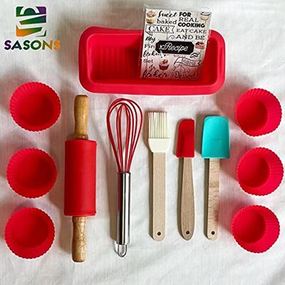 SASONS ® Kids Baking Set- 17PCS BAKEWARE Set for Boys and Girls Cupcake Moulds Cookies Baking Cups Pastry Brush Spatula Whisk Mixing Spoon Rolling PIN with 5 Recipe Cards SASONS ® Kids Baking Set- 17PCS BAKEWARE Set for Boys and Girls Cupcake Moulds Cookies Baking Cups Pastry Brush Spatula Whisk Mixing Spoon Rolling PIN with 5 Recipe Cards