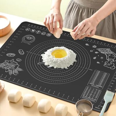 OKeanu Silicone Pastry Mat Extra Large with Measurements and High Edge, 80x60cm Non-Slip Food Grade Silicone Baking Mat for Dough Rolling, Kitchen Worktop Protector, Table Mat, Pastry Board, Black OKeanu Silicone Pastry Mat Extra Large with Measurements and High Edge, 80x60cm Non-Slip Food Grade Silicone Baking Mat for Dough Rolling, Kitchen Worktop Protector, Table Mat, Pastry Board, Black