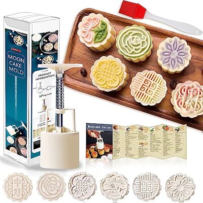 Powerful Mooncake Mould with 6 Stamps 50g Moon Cake Mould Press Kit 3D Round Mooncake Press Mold Set with Exquisite Flower Stamps for DIY Mid-Autumn Festival Baking Cookie Biscuit Pastry Moulds Powerful Mooncake Mould with 6 Stamps 50g Moon Cake Mould Press Kit 3D Round Mooncake Press Mold Set with Exquisite Flower Stamps for DIY Mid-Autumn Festival Baking Cookie Biscuit Pastry Moulds