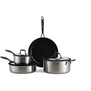 BK Ceramic Black Stainless Steel 7-Piece Cookware Pots & Pans Set with PFAS-Free Ceramic Non-Stick Coating, Frypan, Casserole, Saucepans, Lids, Induction, Dishwasher and Oven Safe, Black BK Ceramic Black Stainless Steel 7-Piece Cookware Pots & Pans Set with PFAS-Free Ceramic Non-Stick Coating, Frypan, Casserole, Saucepans, Lids, Induction, Dishwasher and Oven Safe, Black