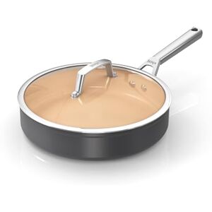 Ninja Extended Life 26cm Ceramic Sauté Pan, Non-Stick (No PFAs, PFOAs, Lead or Cadmium), Induction Compatible, Stainless Steel Handle, Oven Safe to 285°C, Terracotta & Grey, CW90126UK Ninja Extended Life 26cm Ceramic Sauté Pan, Non-Stick (No PFAs, PFOAs, Lead or Cadmium), Induction Compatible, Stainless Steel Handle, Oven Safe to 285°C, Terracotta & Grey, CW90126UK