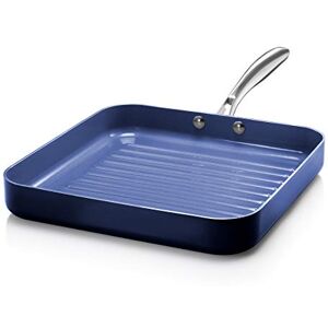 Granitestone Blue Nonstick 10.5 Inch Grilling Pan, Diamond Infused, Metal Utensil Sear Ridges for Grease Draining, Stay Cool Stainless-Steel Handle Oven and Dishwasher Safe, 100 Percent PFOA Free Granitestone Blue Nonstick 10.5 Inch Grilling Pan, Diamond Infused, Metal Utensil Sear Ridges for Grease Draining, Stay Cool Stainless-Steel Handle Oven and Dishwasher Safe, 100 Percent PFOA Free